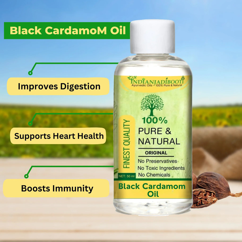 Black Cardamom Edible (Essential) (Oil) - Kali Moti Elaichi (Tel) - Amomum Subulatum (Tailam) - Elettaria Cardamomum by IndianJadiBooti - indianjadibooti