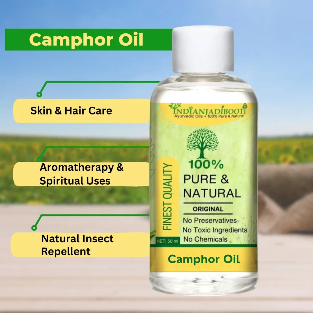 Camphor (Essential) (Oil) - Kapoor (Tel) - Karpuram (Tailam) - (Pure and Natural) (Steam Distilled for Skin, Hair and Aromatherapy) - (Mosquito Repellent) by IndianJadiBooti - indianjadibooti